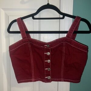 Forever 21 Burgundy Button-Up Crop Top